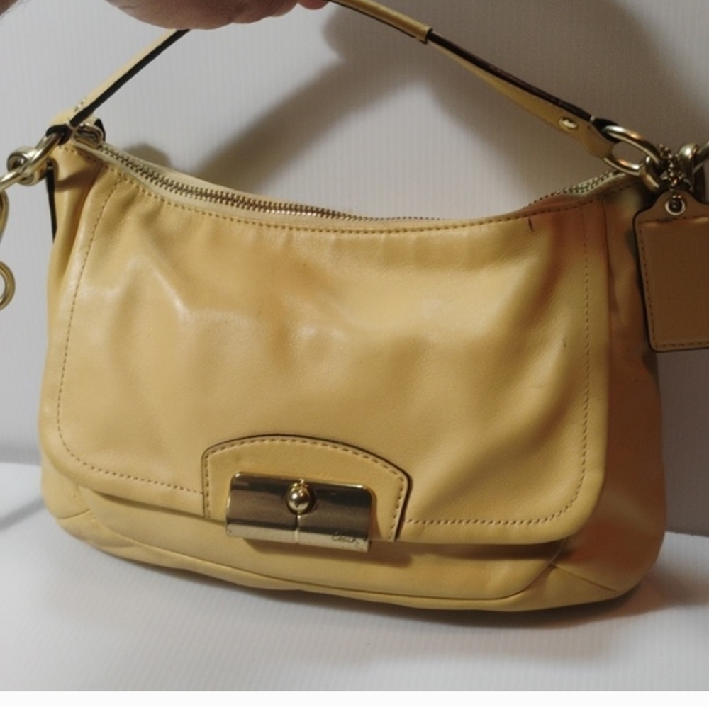 Coach Yellow Leather Shoulder Bag with Gold-Tone Hardware